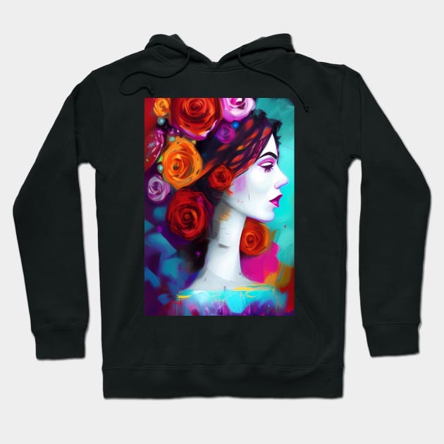 Urban Street Graffiti Style - GA556 - Pretty Latino Girl with Roses Hoodie by ZiolaRosa